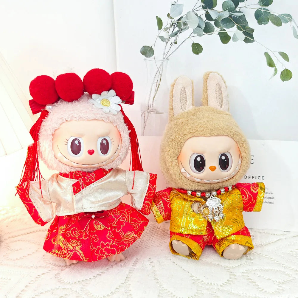 17cm Mini Plush Doll Clothes — Outfit Accessories for Labubu V1 & V2, Christmas Cookie Man Sweater Hat, New Year Gift