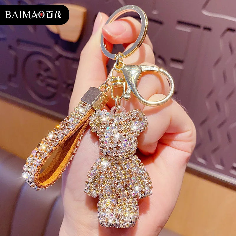 Cute Rhinestone Bear Tassel Keychain — Couple Bag & Car Key Ring Pendant for Girls/Students