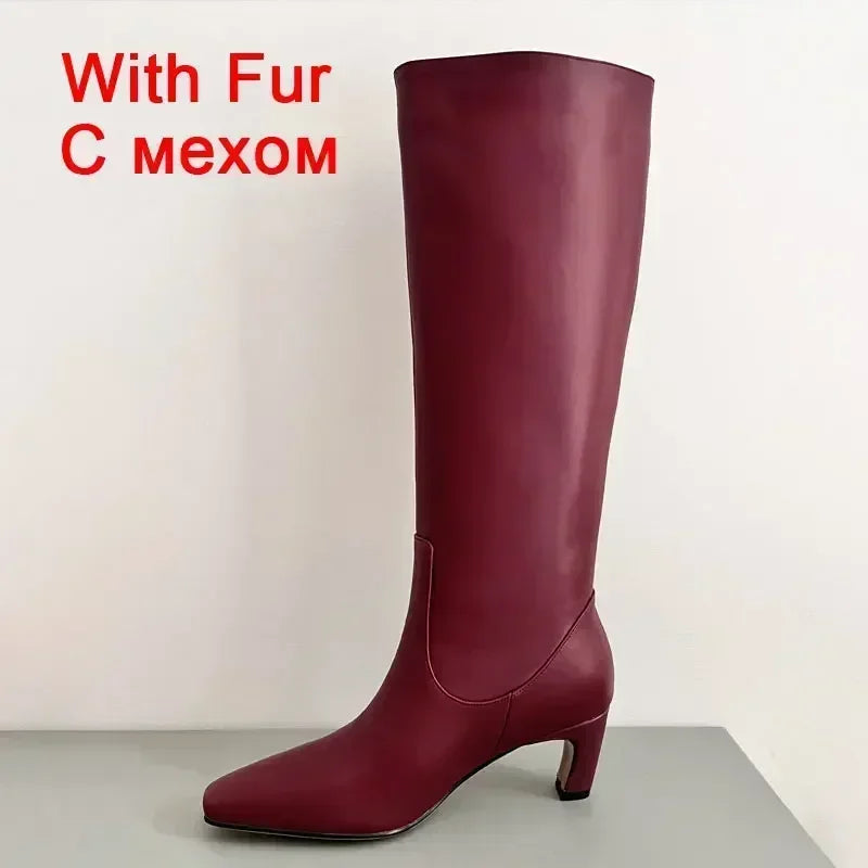 JOZHAMTA Women's Knee Boots – Real Leather, Wide Calf, Fall/Winter 2025 Kitten Heels, Long Tall Casual Dress Boots (Size 34-43)