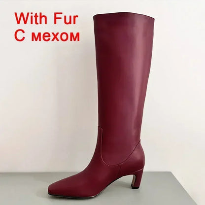JOZHAMTA Women's Knee Boots – Real Leather, Wide Calf, Fall/Winter 2025 Kitten Heels, Long Tall Casual Dress Boots (Size 34-43)