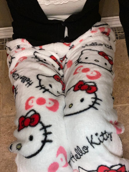 Y2K Hello Kitty Sanrio Pajama Pants – Women’s Anime Cartoon Sleepwear, Cozy Couple Home Trousers