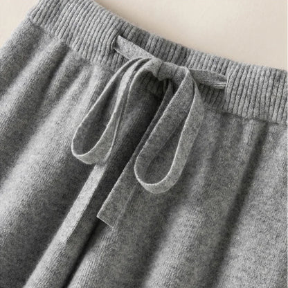 Thick Warm Knitted Pants - Women's High Waist Soft Elastic Straight Leg Ankle-Length Korean Fashion Trousers