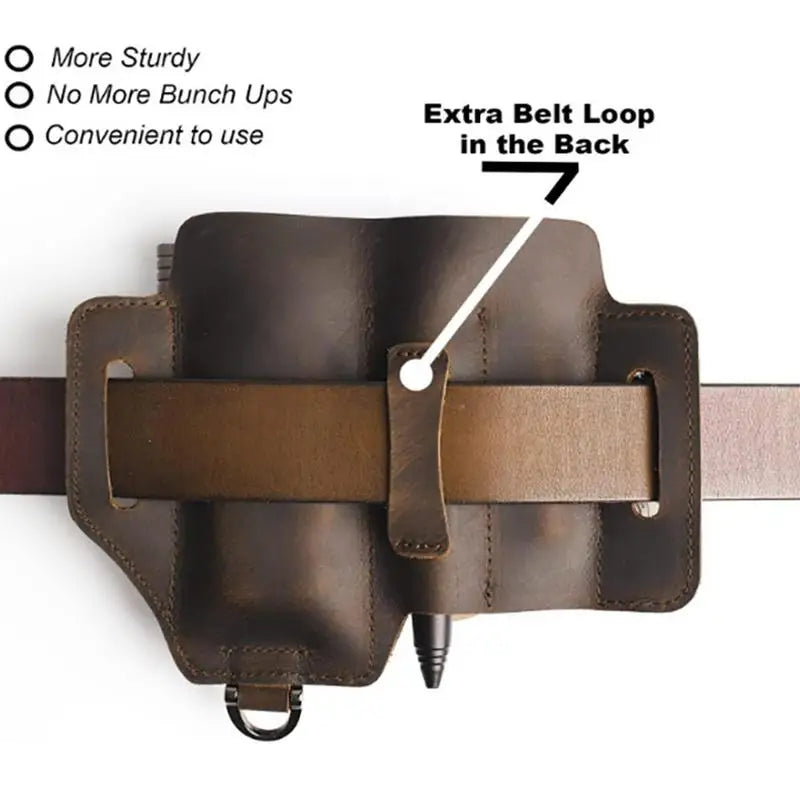 Men’s Leather EDC Belt Sheath Organizer – Pocket Multitool Pouch with Pen & Flashlight Holder