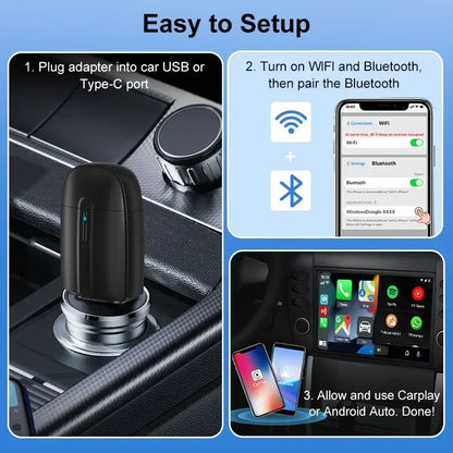 FLIXIVI 2025 2-in-1 Dual Interface Wireless CarPlay/Android Auto Adapter – Smart Mini Box, Plug & Fast Connect, Universal