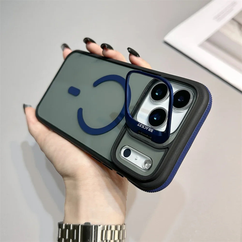 Luxury Matte Transparent MagSafe Kickstand Case — Magnetic Stand Cover for iPhone 11–17 Air, Plus, Pro Max