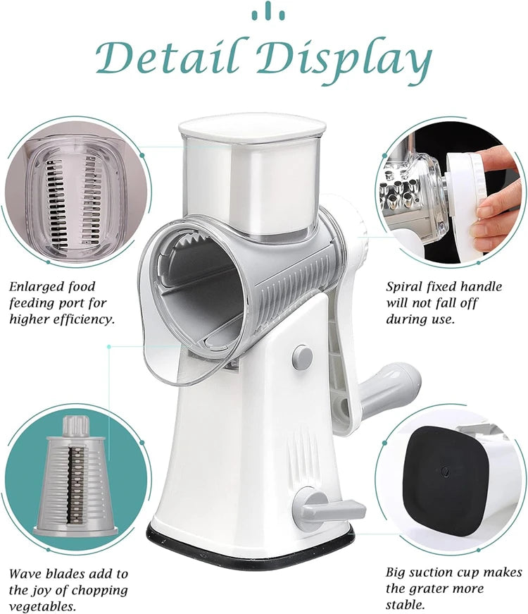 LMETJMA 5-in-1 Rotary Cheese Grater — Vegetable Mandoline, Julienne Slicer & Nut Chopper