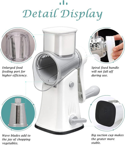 LMETJMA 5-in-1 Rotary Cheese Grater — Vegetable Mandoline, Julienne Slicer & Nut Chopper