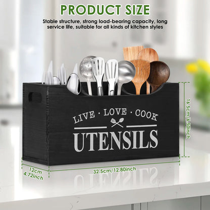 Wood Kitchen Utensil Holder & Organizer – Large Spoon, Fork & Silverware Storage Caddy Rack for Countertop Kitchen Tableware Storage Container