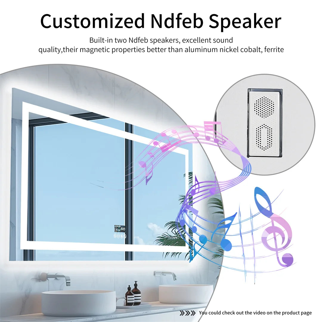 LUVODI Bluetooth LED Bathroom Mirror – Large Anti-Fog Lighted Vanity Mirror with 3-Color Modes