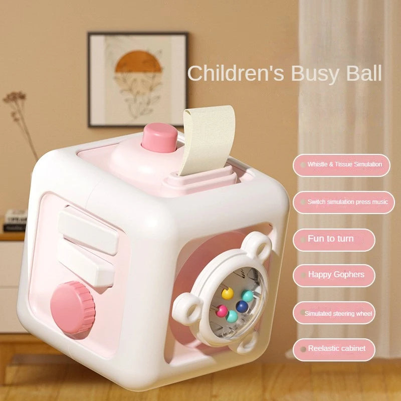6-in-1 Montessori Sensory Busy Board – Educational Fidget Toy Drawer Cube for Baby Skill Development, Girls & Boys