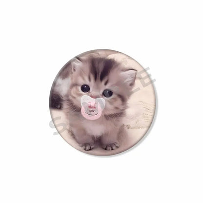50mm Tinplate Cat Meme Button Pins – Funny Round Brooch Lapel Badge for Hats, Bags & Kids Gifts