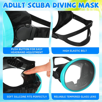 Oval Diving Mask with Tempered Glass Lens – Retro Spearfishing Scuba Goggles, Panoramic Wide View Mask for Adults Outdoor Diving Gear
