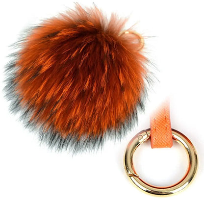 15cm Real Raccoon Fur Pompon Keychain – Cute Pendant for Bags, Hats, Clothes, and Accessories