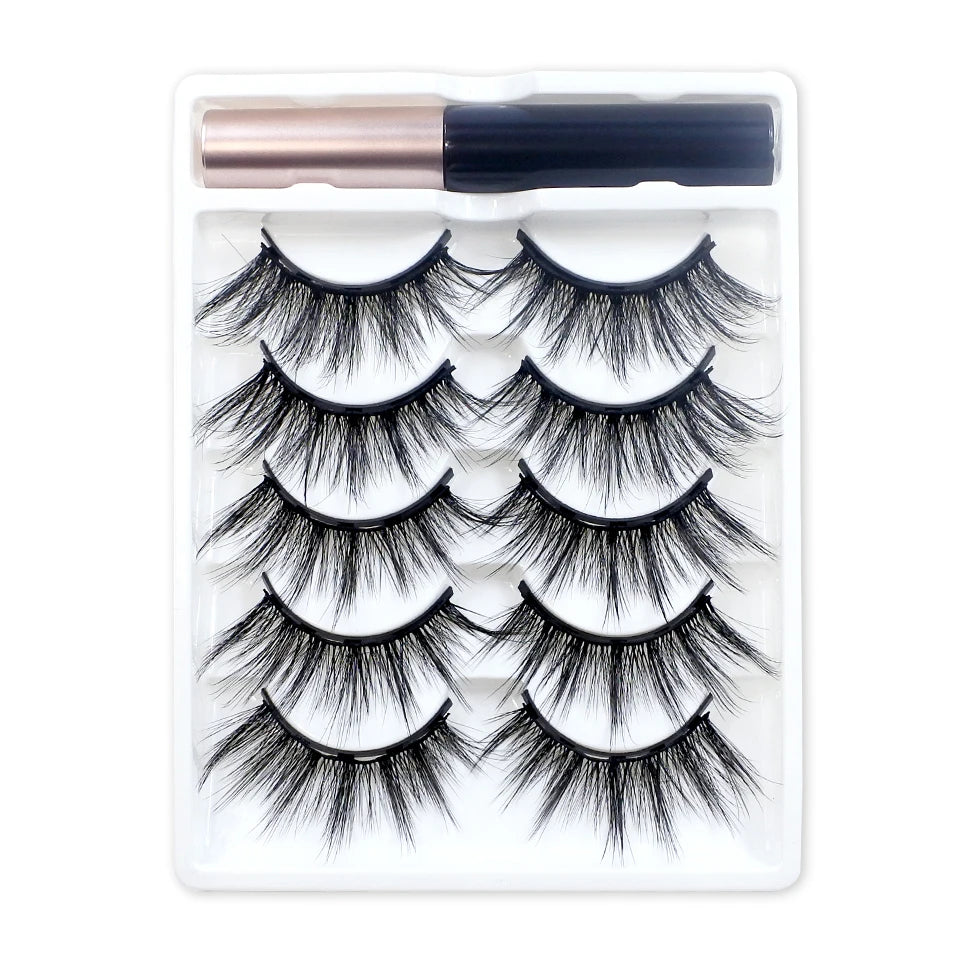 REDSIREN 5 Pairs Magnetic Eyelashes with Eyeliner – Reusable Thick Natural False Lashes
