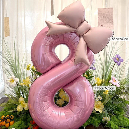 40-Inch Pink Digital Bowknot Foil Balloon - Decorative Number Balloon for Girls’ Birthdays, Weddings and Party Photo Props