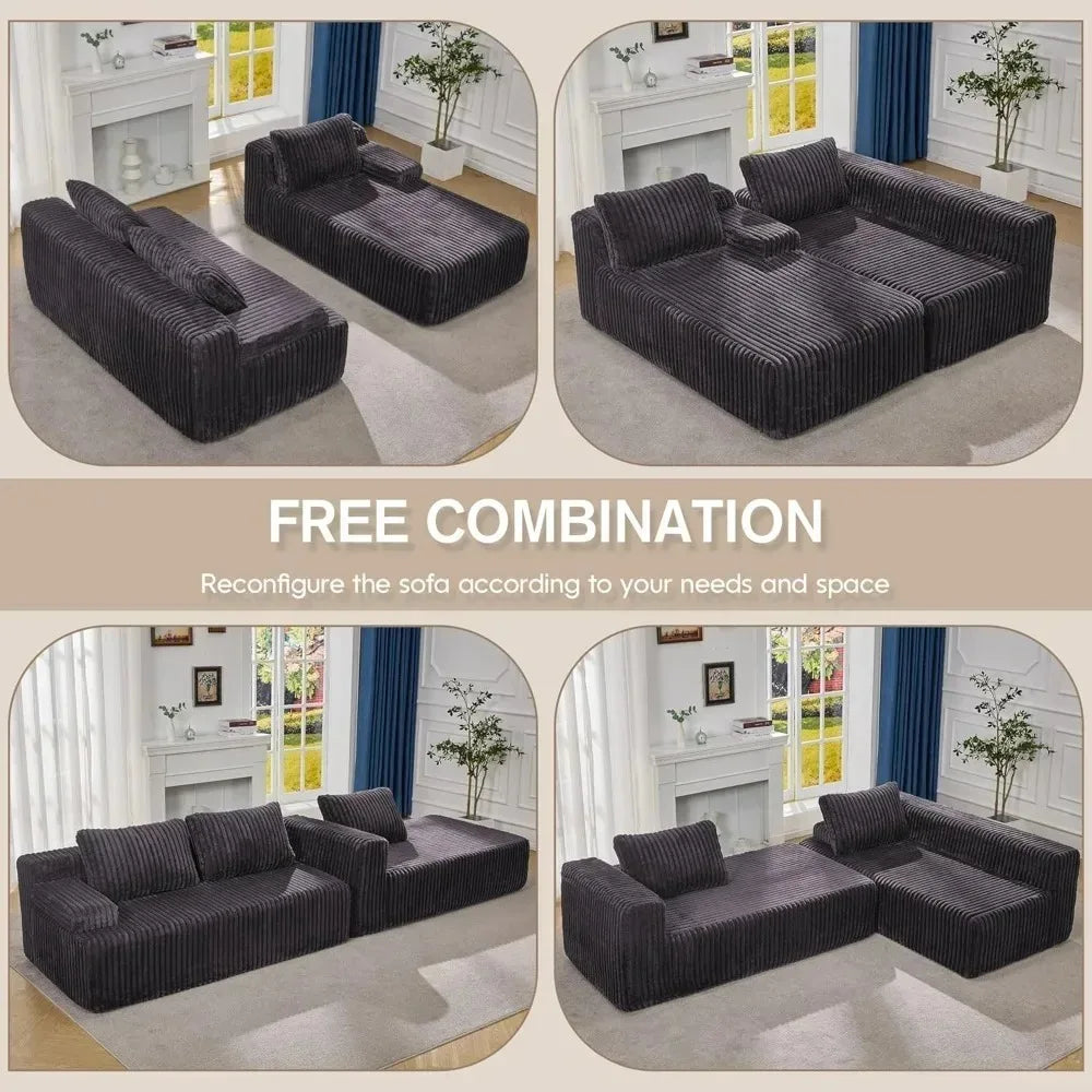 Modular L-Shaped 3-Seat Sectional Sofa — Memory Foam, Deep Seating & Storage