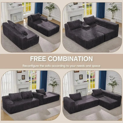 Modular L-Shaped 3-Seat Sectional Sofa — Memory Foam, Deep Seating & Storage