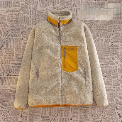 Motorcycle Outdoor Wool Jacket – Unisex Double-Sided Thick Plush Rider Suit, Windproof & Warm Lambing Wool Fashion Jacket