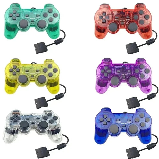 Transparent Wired Controller for PS2 – Dual Vibration Gamepad Joystick for PlayStation 2 Console
