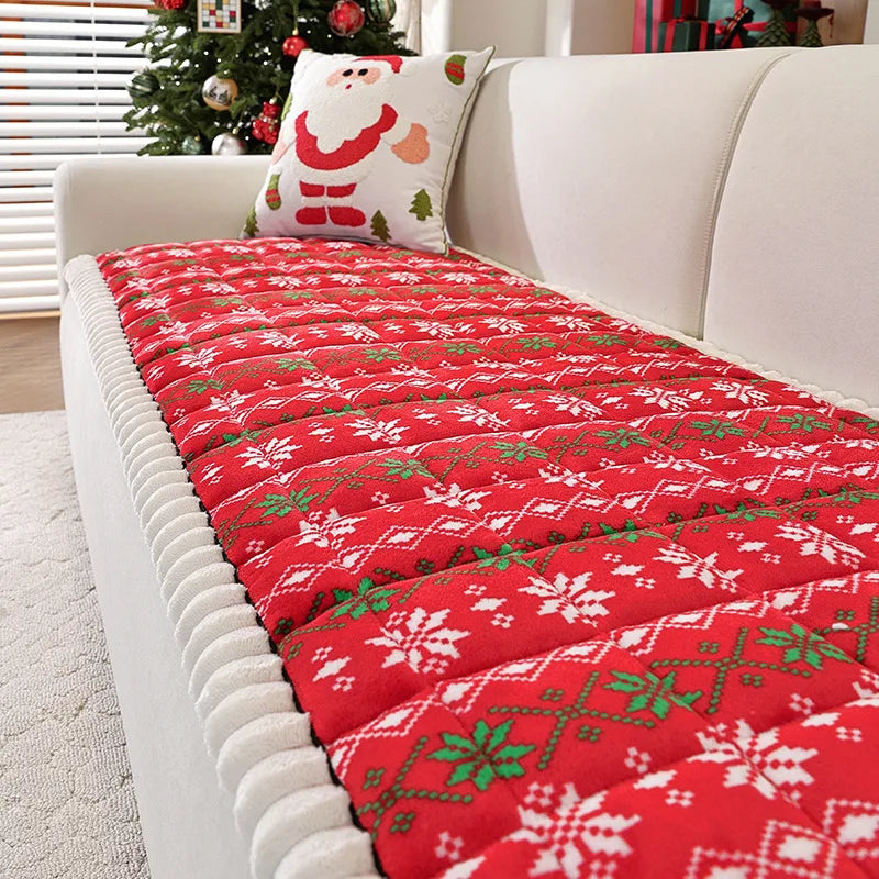 Christmas Sofa Mat Cover – Winter Warm Non-Slip Plush Cushion, Thicken Tatami for Living Room Home Decor