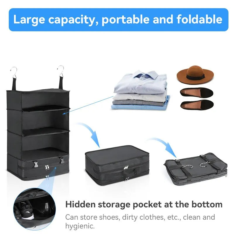 Travel Organizer Hanging Packing Cubes – Housewares Luggage Storage with Shelves and Laundry Compartments for Essentials