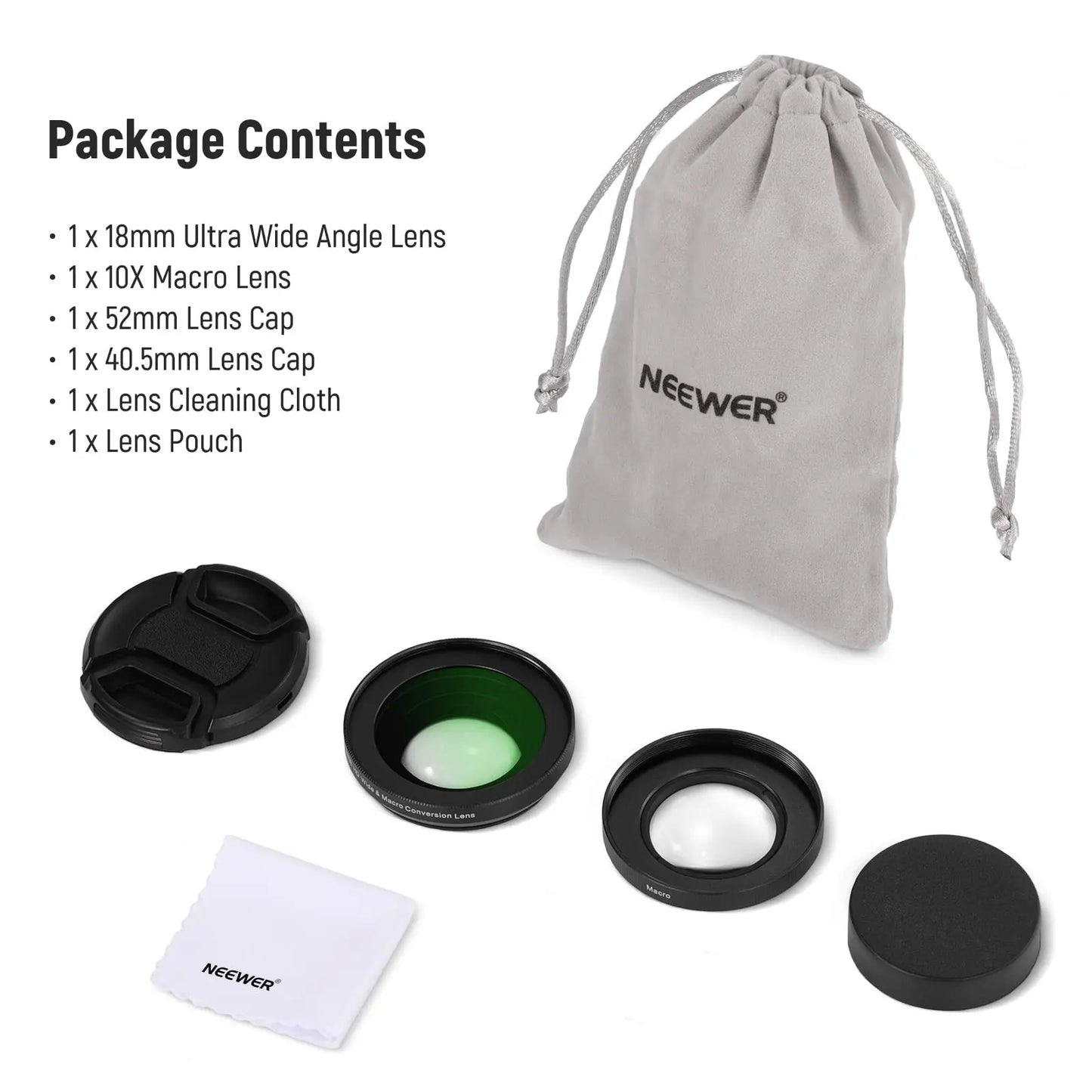 NEEWER 40.5mm HD Wide-Angle Lens – 2-in-1 18mm Wide-Angle & 10x Macro Lens Adapter for Sony ZV-1F, ZV-E10, A5000, A6000