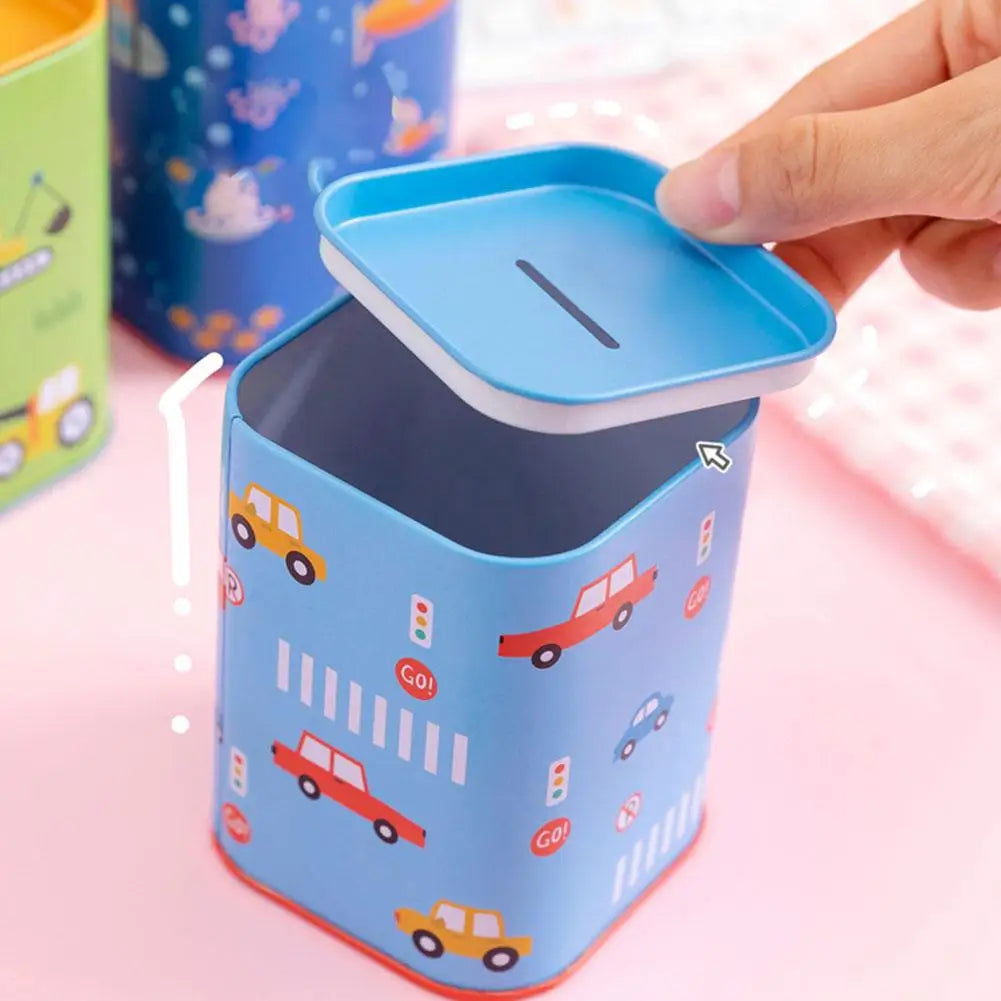 Cartoon Piggy Bank Money Box – Cute Metal Coin Holder, Rectangular Storage Box for Savings and Pens