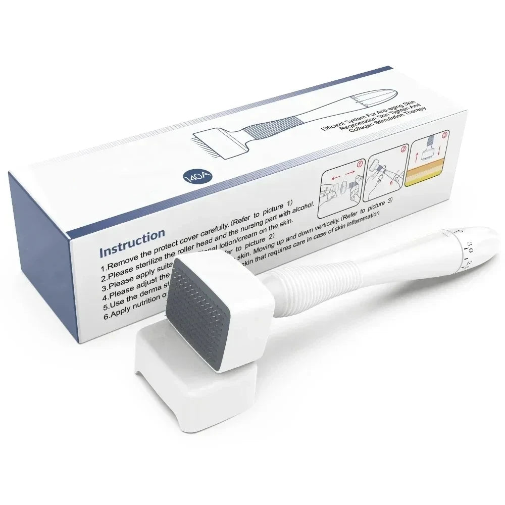 140A Derma Stamp Microneedling Face Roller – Adjustable Titanium Needle for Skincare, Beard Growth & Scalp Hair Treatment
