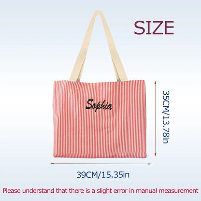 Striped Canvas Shoulder Bag - Custom Embroidered or Standard Back-to-School Tote