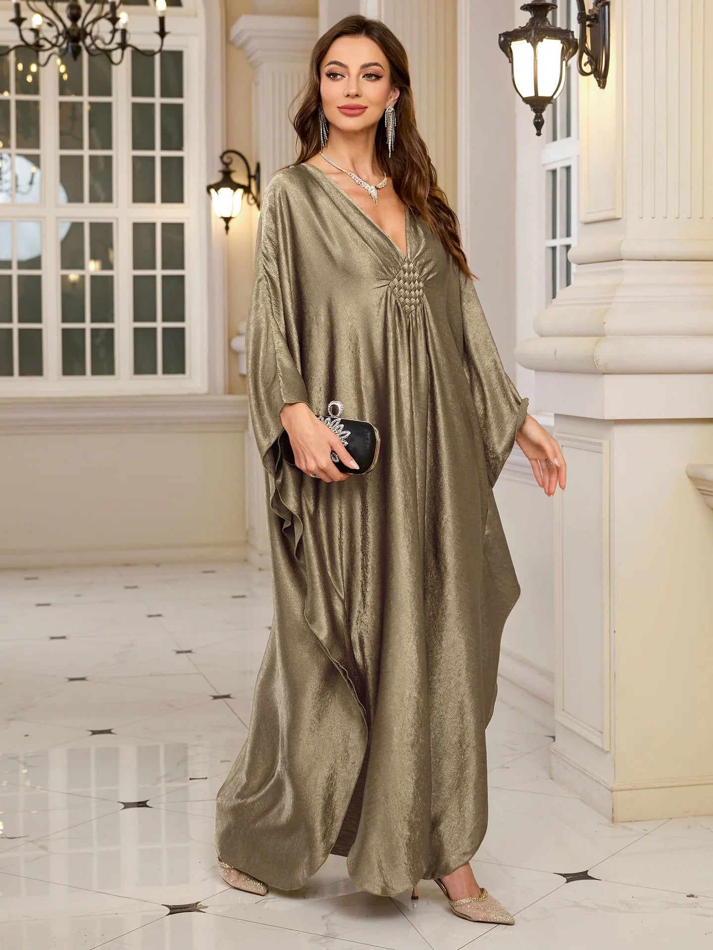 Women’s Sparkly Glitter Kaftan Dress – Batwing Sleeve Beach Maxi Cover-Up