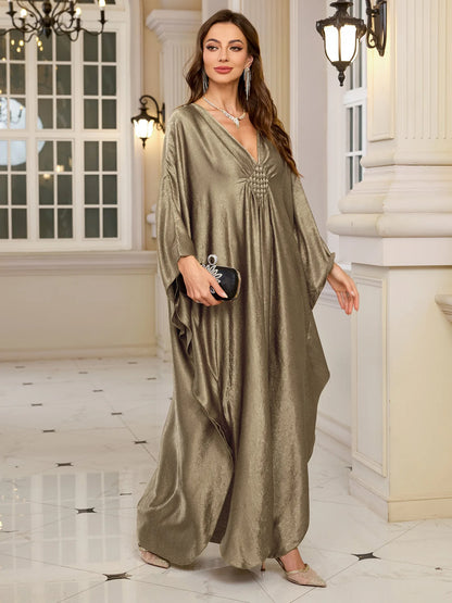 Women’s Sparkly Glitter Kaftan Dress – Batwing Sleeve Beach Maxi Cover-Up