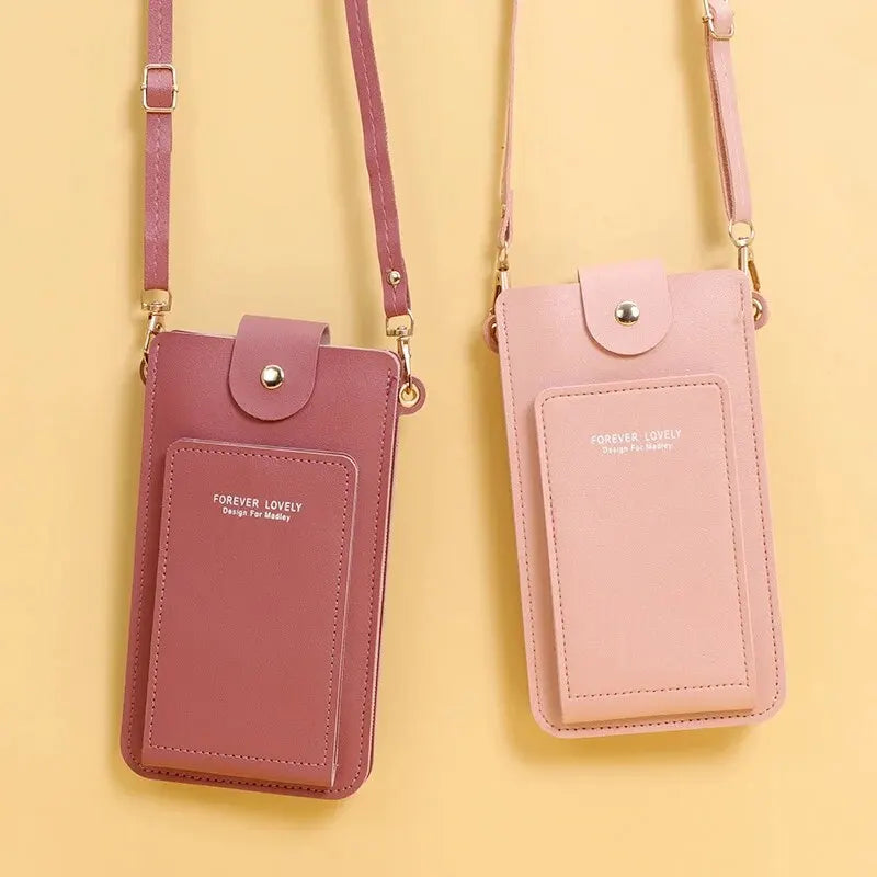 Women's Soft Leather Wallet Crossbody Bag – Touch Screen Phone Purse with Shoulder Strap