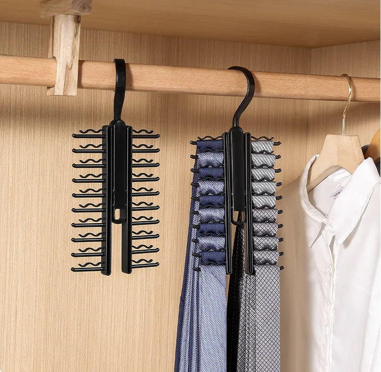 Rotatable Tie Hanger – 20-Row Skidproof Necktie & Belt Organizer Rack for Closet Storage