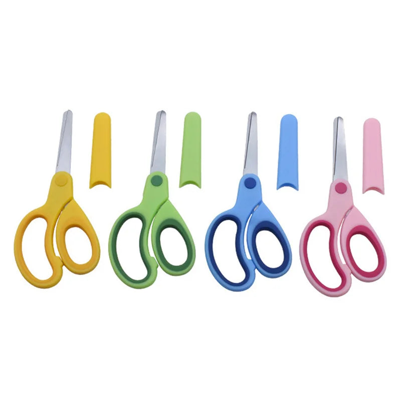 Kids Safety Scissors — Left-Handed Student Scissors with Sleeve for DIY, Paper Cutting & Stationery
