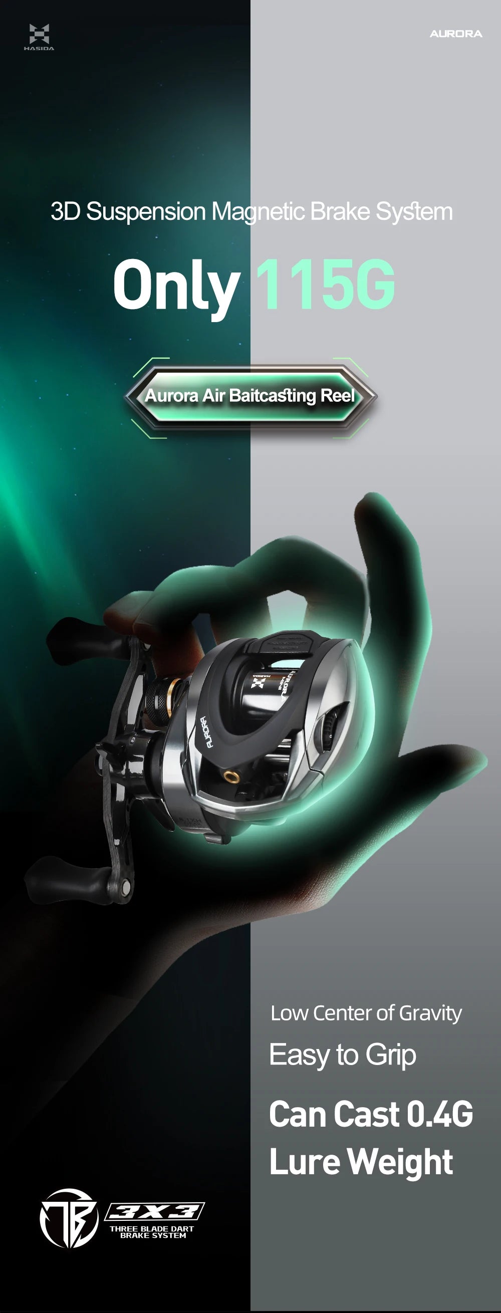 Histar Aurora AIR BFS Baitcasting Reel – Light Lure AT7 Aluminum Spool, 115G UL, 3D Dynamic Magnetic Braking System