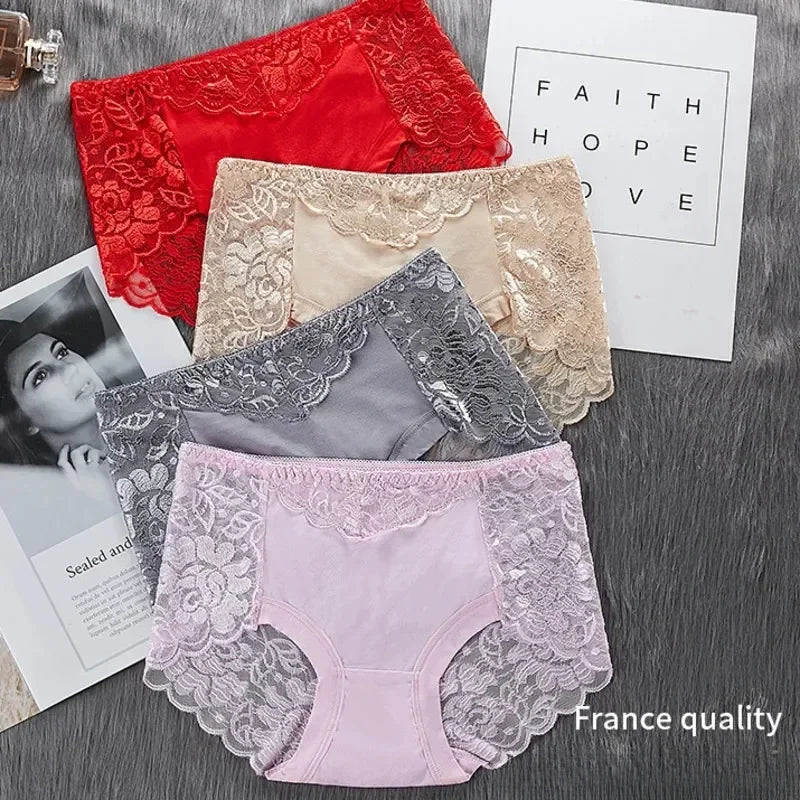 Women’s Cotton Lace Underwear Panties - Sexy Mid Waist Hollow Briefs with Hip Lift Comfort Fit Lingerie