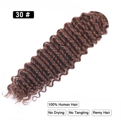 Pre-Colored Brazilian Deep Wave Bulk Human Hair - No Weft, Remy Hair Extensions, 14-28 Inch for Crochet Braids