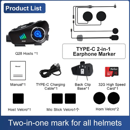 Motorcycle Bluetooth Helmet Headset BT5.3 - HD 1080P Driving Recorder, Wireless Camera & Call Headset with Hard Disk Video Recorder