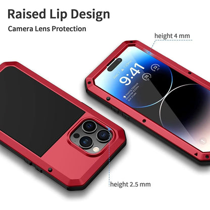 Heavy Duty Aluminum Metal Case for iPhone 16/15/14/13/12/11 Pro Max – Shockproof Gorilla Glass Cover for iPhone XS Max/XR/7/8