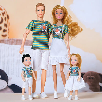 1/6 30cm Barbie Doll Family Set – Mom, Dad & Kids with Clothes, Educational & Birthday Gift