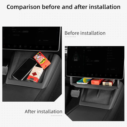 Hidden Under-Screen Storage Box for Tesla Model 3 Highland & Model Y 2024 LHD – Center Console Organizer Tray