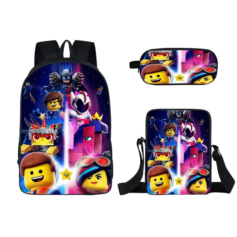 Kids Roblox 3-in-1 Backpack Set — School Bookbag, Shoulder Bag & Pencil Case Waterproof Travel Bag for Teens