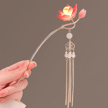 Luminous Lotus Flower Hairpin – Vintage LED Hair Stick with Lantern Tassel for Women and Traditional Hairstyles
