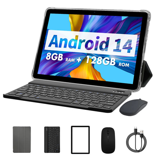 PRITOM TAB11 Android 14 Tablet – 10 Inch, 8GB RAM, 128GB ROM, Octa-Core, 5G WiFi, Keyboard & Case