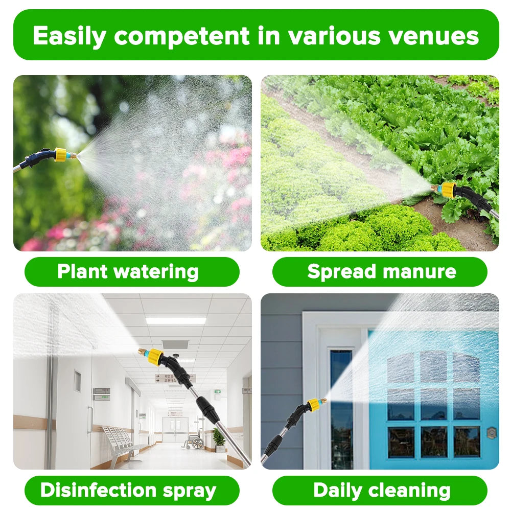 Portable Electric Gardening Sprayer - USB Rechargeable Irrigation Tool with Telescopic Handle and 3 Nozzles for Yard Plants (2400mAh)
