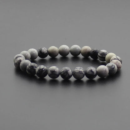 8mm Natural Stone Beaded Bracelet - Black Onyx Lava Tiger Eye Agate Quartz Chakra Yoga Energy Jewelry for Men & Women