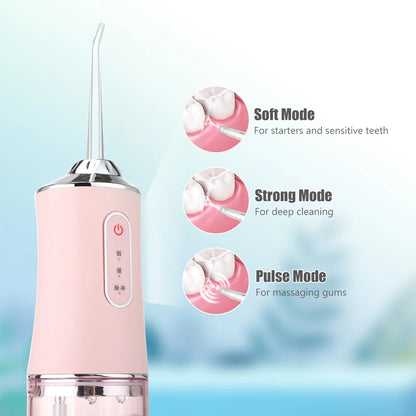 Portable USB Rechargeable Oral Irrigator: Dental Water Flosser with 4 Jet Tips, 3 Modes, IPX7, 1400rpm