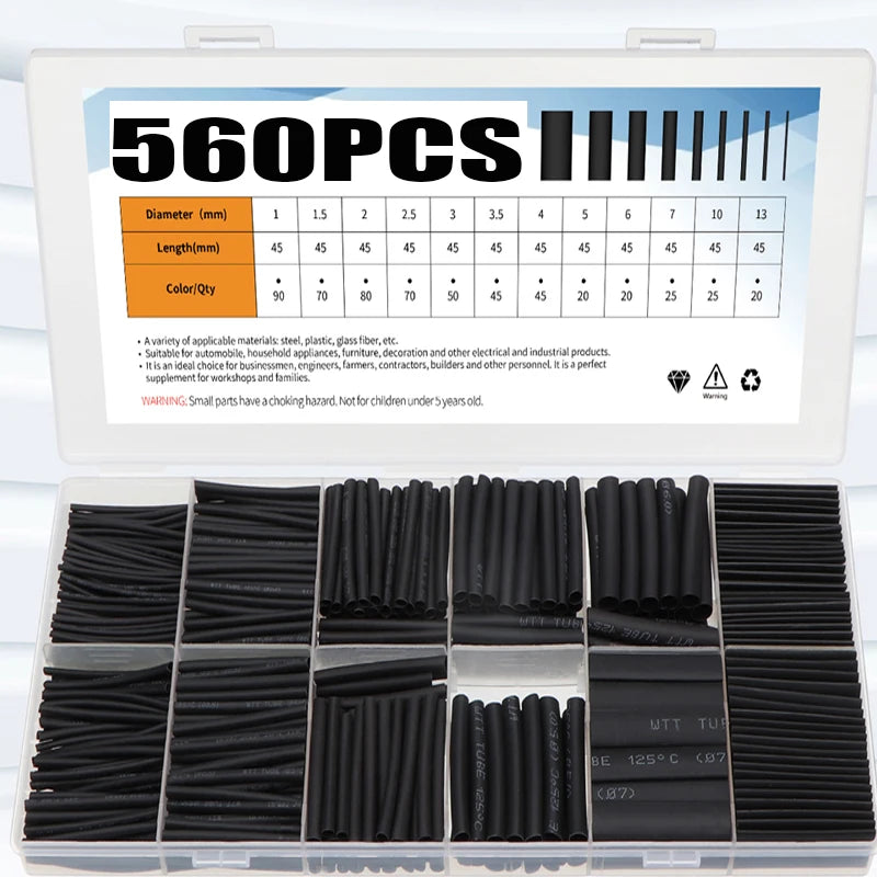 560PCS Heat-Shrink Tubing Kit - Thermoresistant Electrical Insulation for Wire & Cable Connection