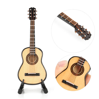 Mini Wooden Guitar Model – Miniature Musical Ornament for Home Decor & Gift with Box