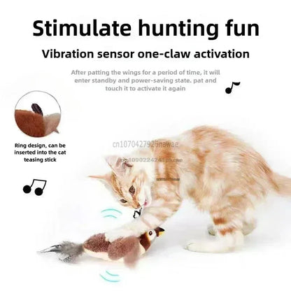 Interactive Cat Toy – Rechargeable Electric Chirping Bird with Flapping Wings & Catnip, Touch-Activated Plush for Cats